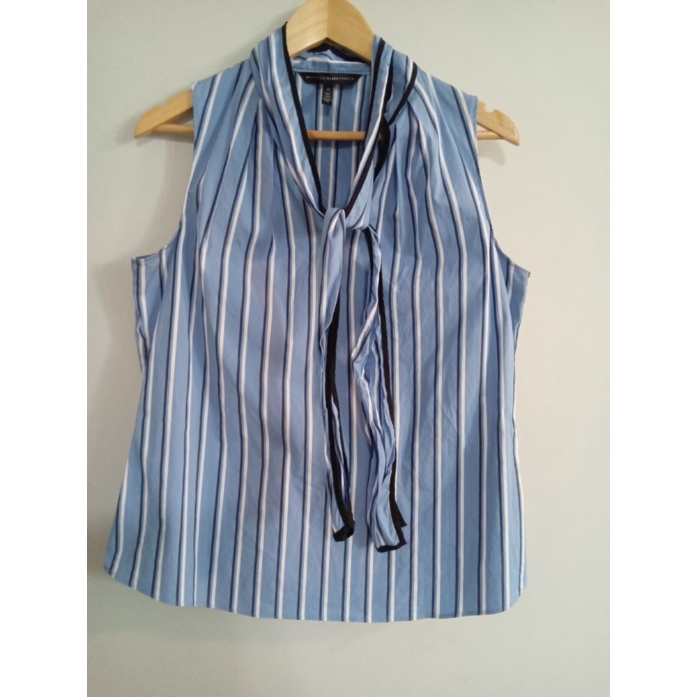 Women's White House Black Market Blouse Size 12 Blue Striped
